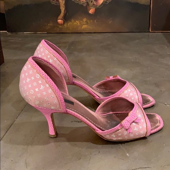 Louis Vuitton pink satin+lizard D’orsay pump 38.5 - Picture 3 of 5
